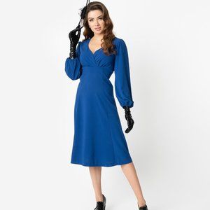 Micheline Pitt For Unique Vintage 1950s Style Blue Retro Pinup Pris Swing Dress